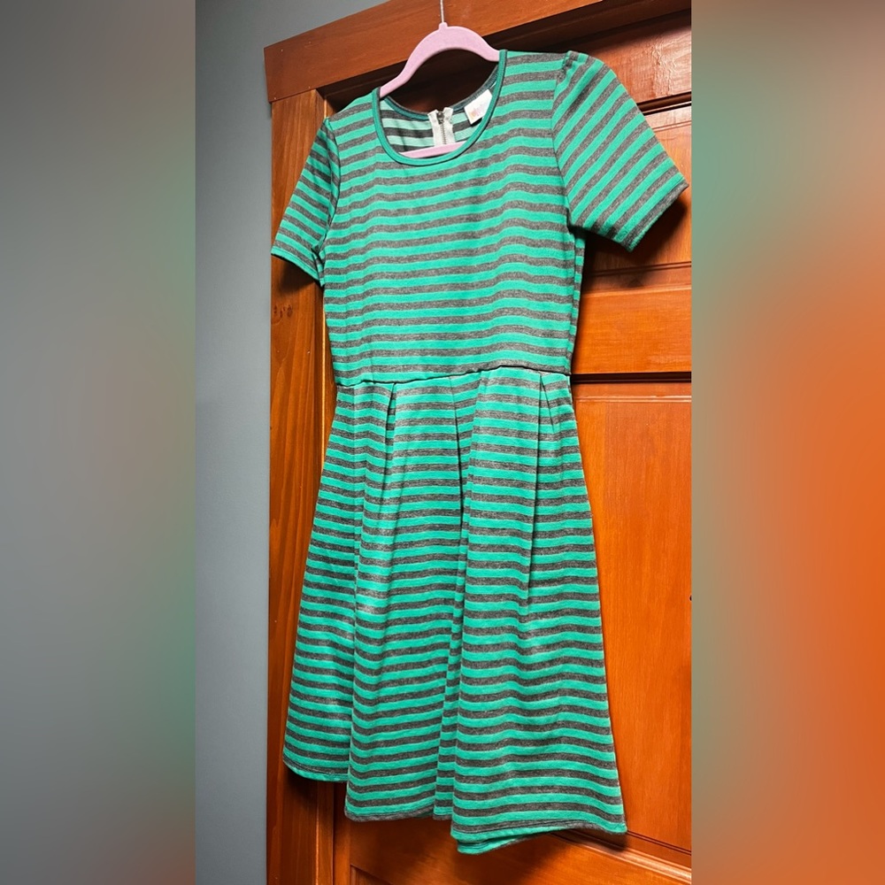 Green and Grey striped Lularoe Dress